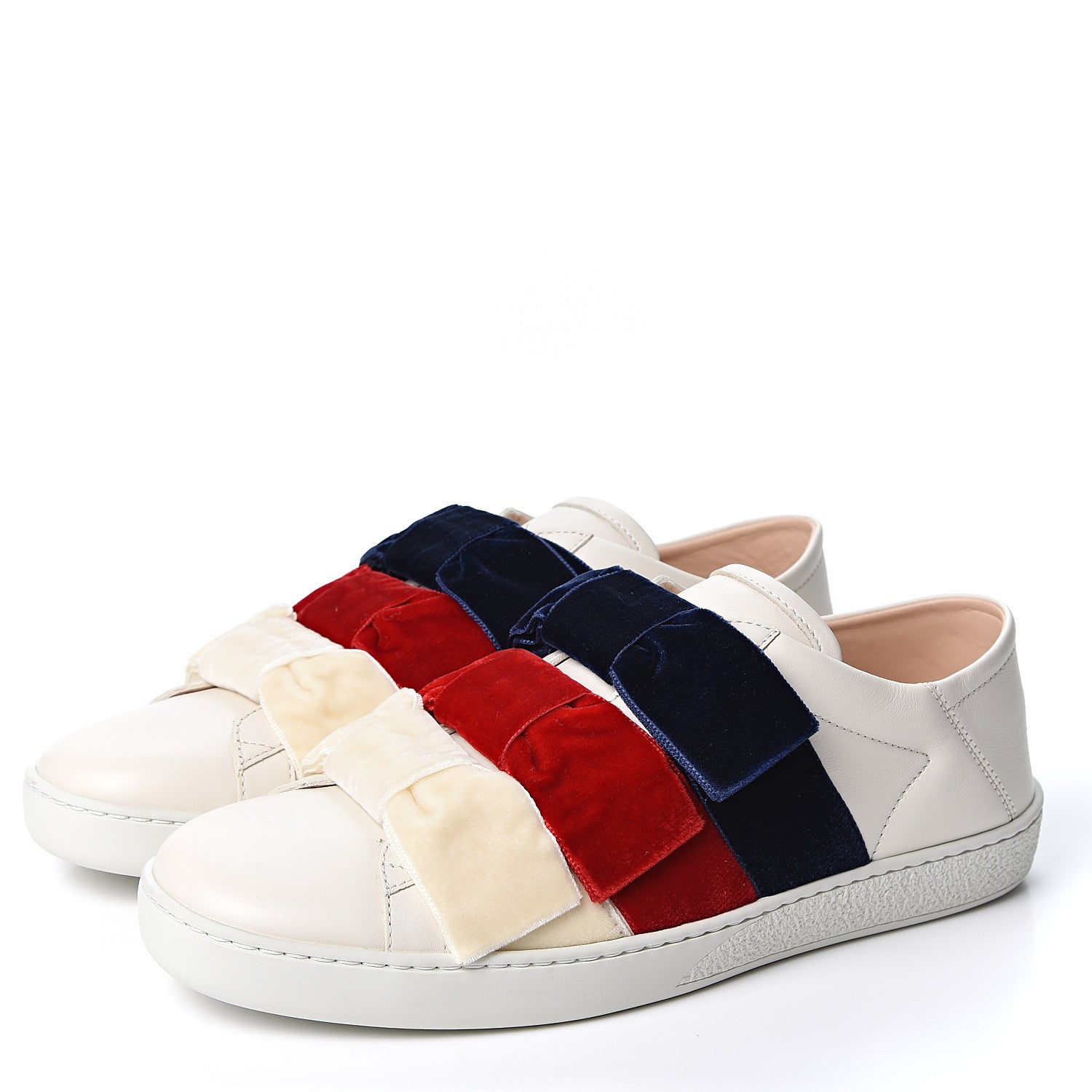 Gucci Calfskin Velvet Womens Bow Ace Sneakers 38.5 White 3 of 11