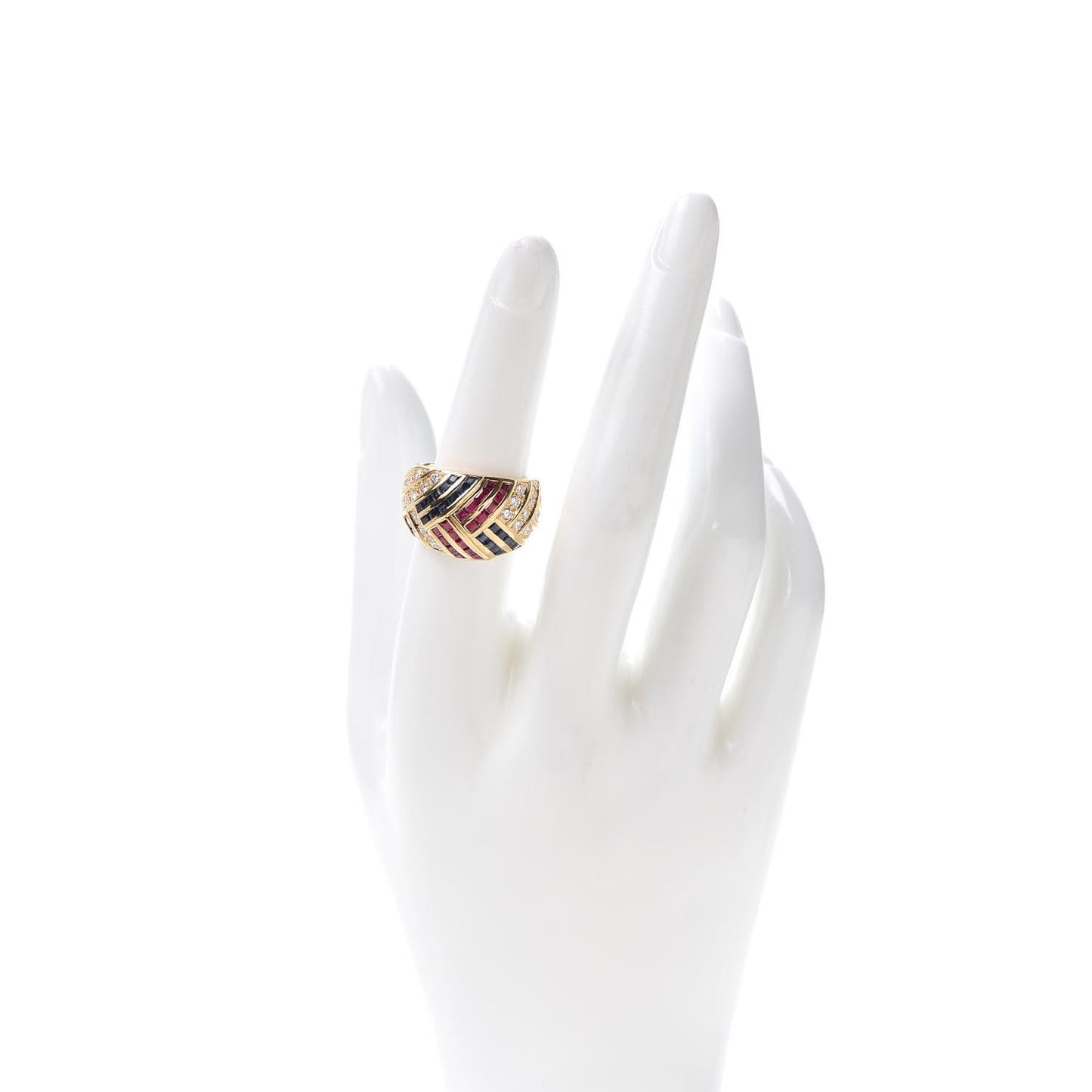 18K Yellow Gold Diamond Sapphire Ruby Dome Ring 53 6.5