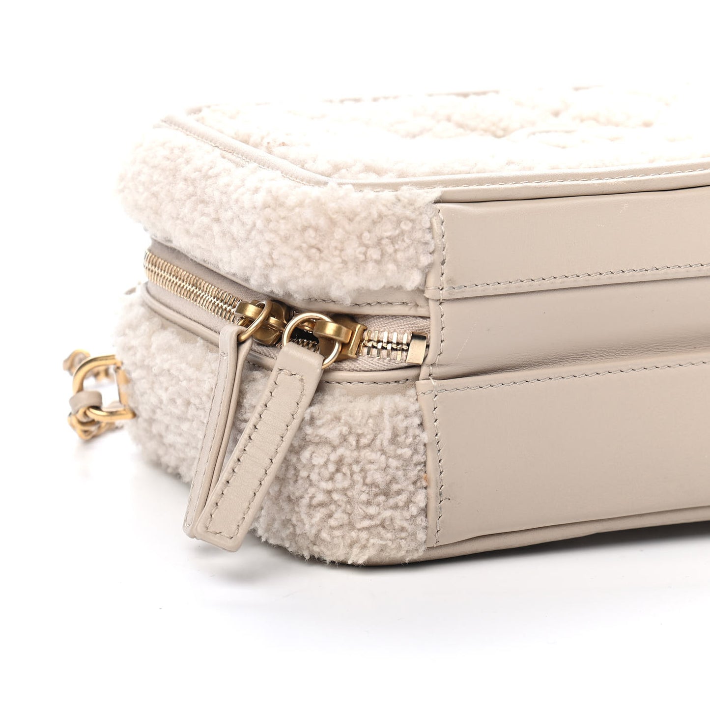 Shearling Lambskin Quilted Small CC Filigree Vanity Case Beige