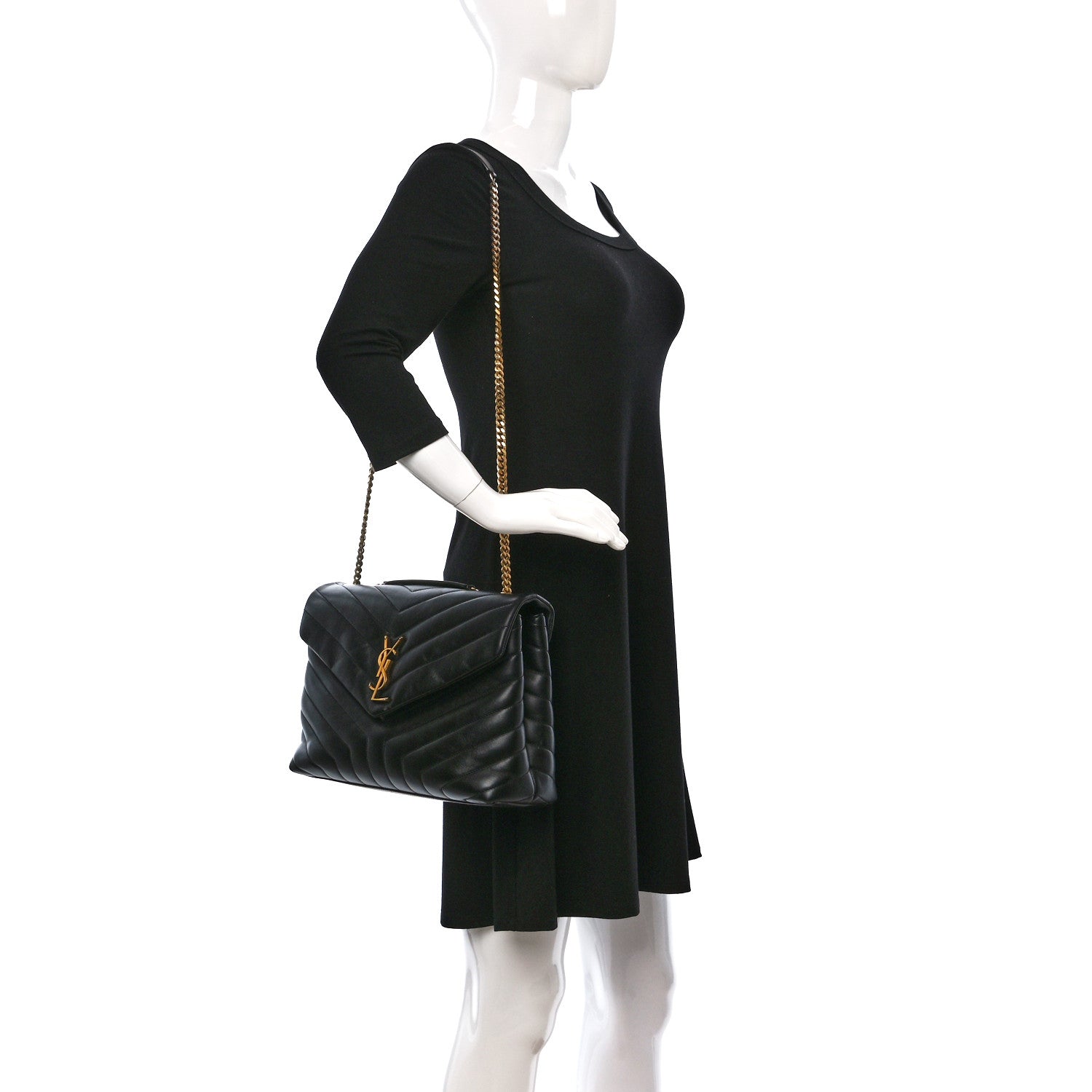 Saint Laurent Calfskin Y Quilted Monogram Medium Loulou Chain Satchel Black 2 of 11