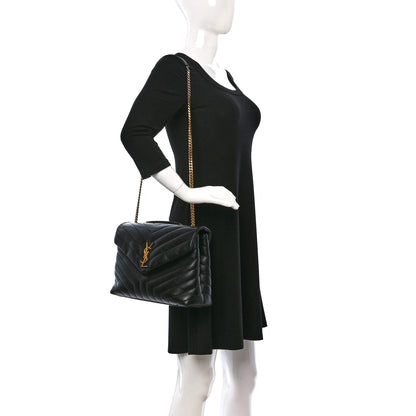Saint Laurent Calfskin Y Quilted Monogram Medium Loulou Chain Satchel Black 2 of 11
