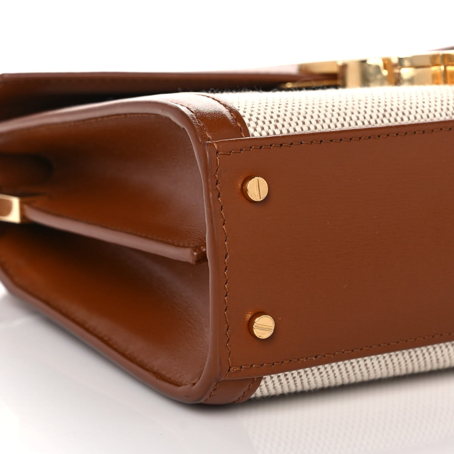Canvas Calfskin Mini Classic Monogram Cassandra Top Handle Tan Natural