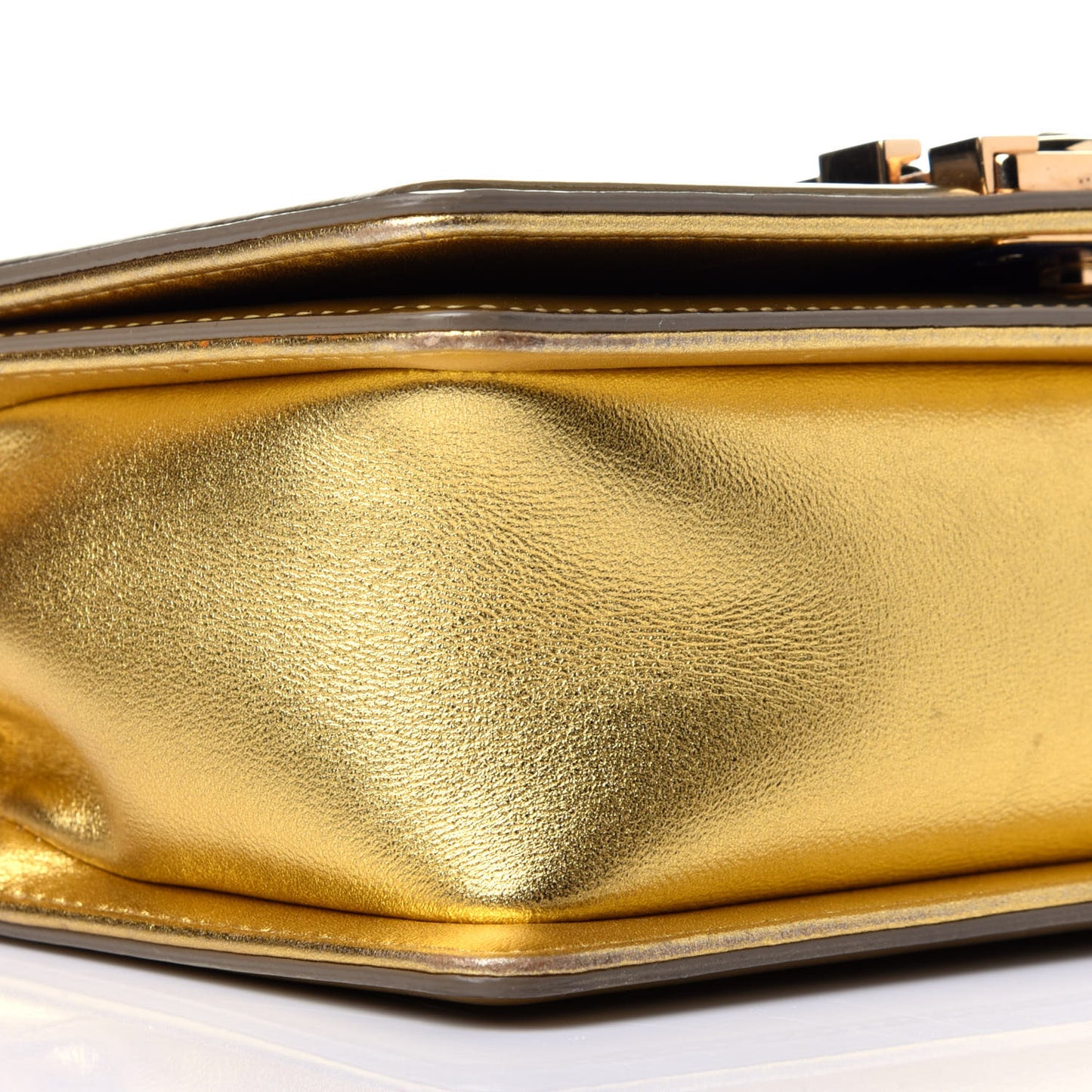 Metallic Patent Calfskin Quilted Small Boy Flap Gold