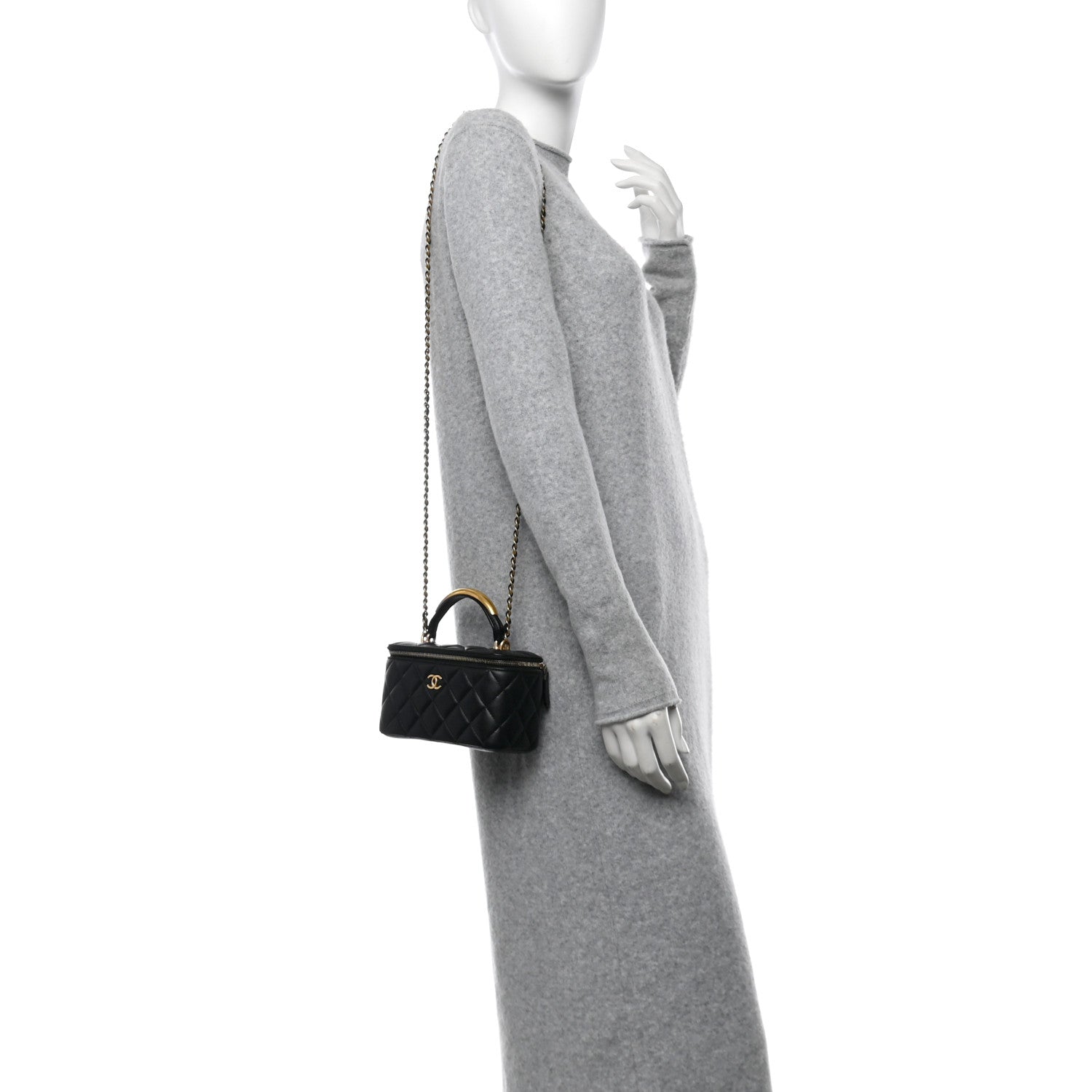 Chanel Lambskin Quilted Metal Small Top Handle Vanity Case With Chain Black 2 of 16