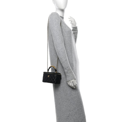 Chanel Lambskin Quilted Metal Small Top Handle Vanity Case With Chain Black 2 of 16