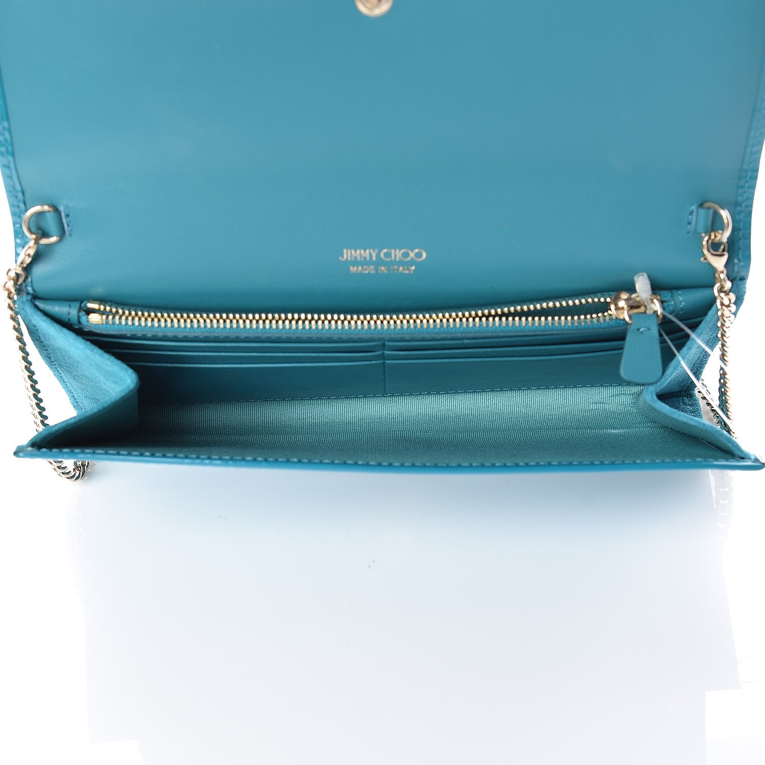 Jimmy Choo Patent Milla Wallet on Chain Turquoise 5 of 10
