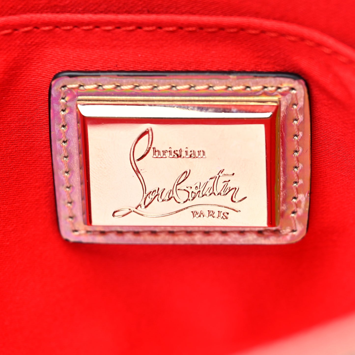 Metallic Calfskin Glitter Quadro Spikes Loubiclutch Rosegold
