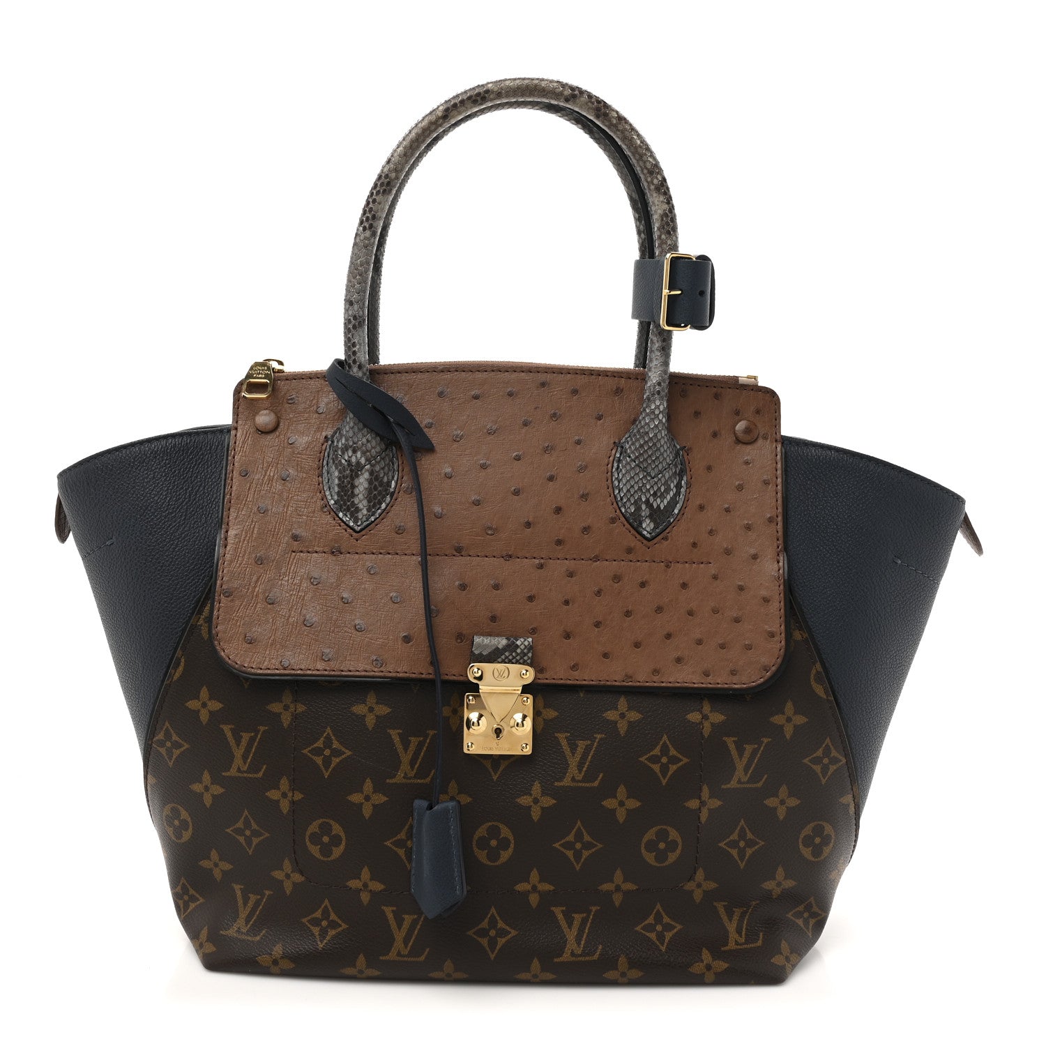 Louis Vuitton Ostrich Snakeskin Monogram Majestueux Tote MM Blue 1 of 9