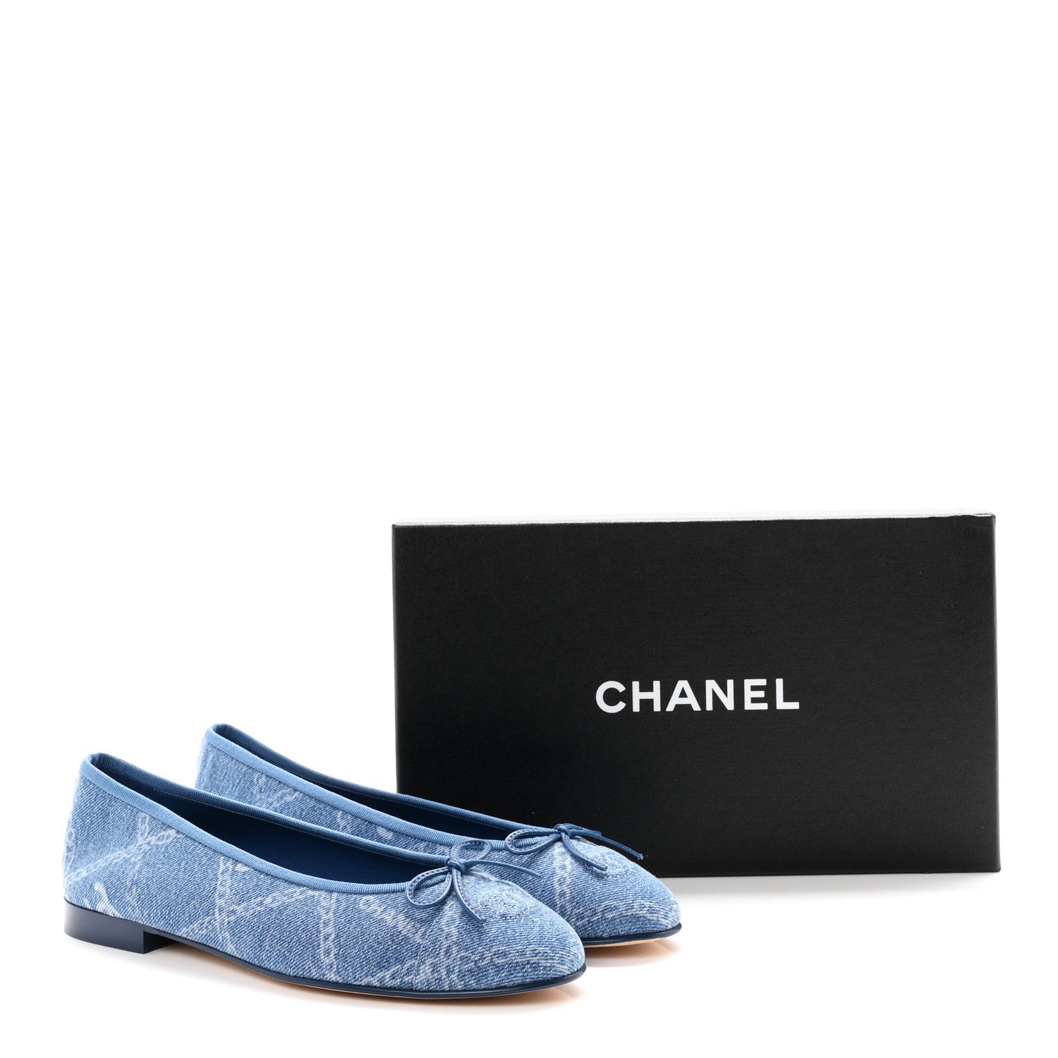 Chanel Denim Printed Cap Toe Ballerina Flats 41 Blue 10 of 10