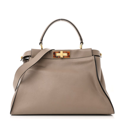 Fendi Vitello Seta Shiny Nappa Plexiglass Medium Peekaboo I SEE U Satchel Tortora 1 of 12