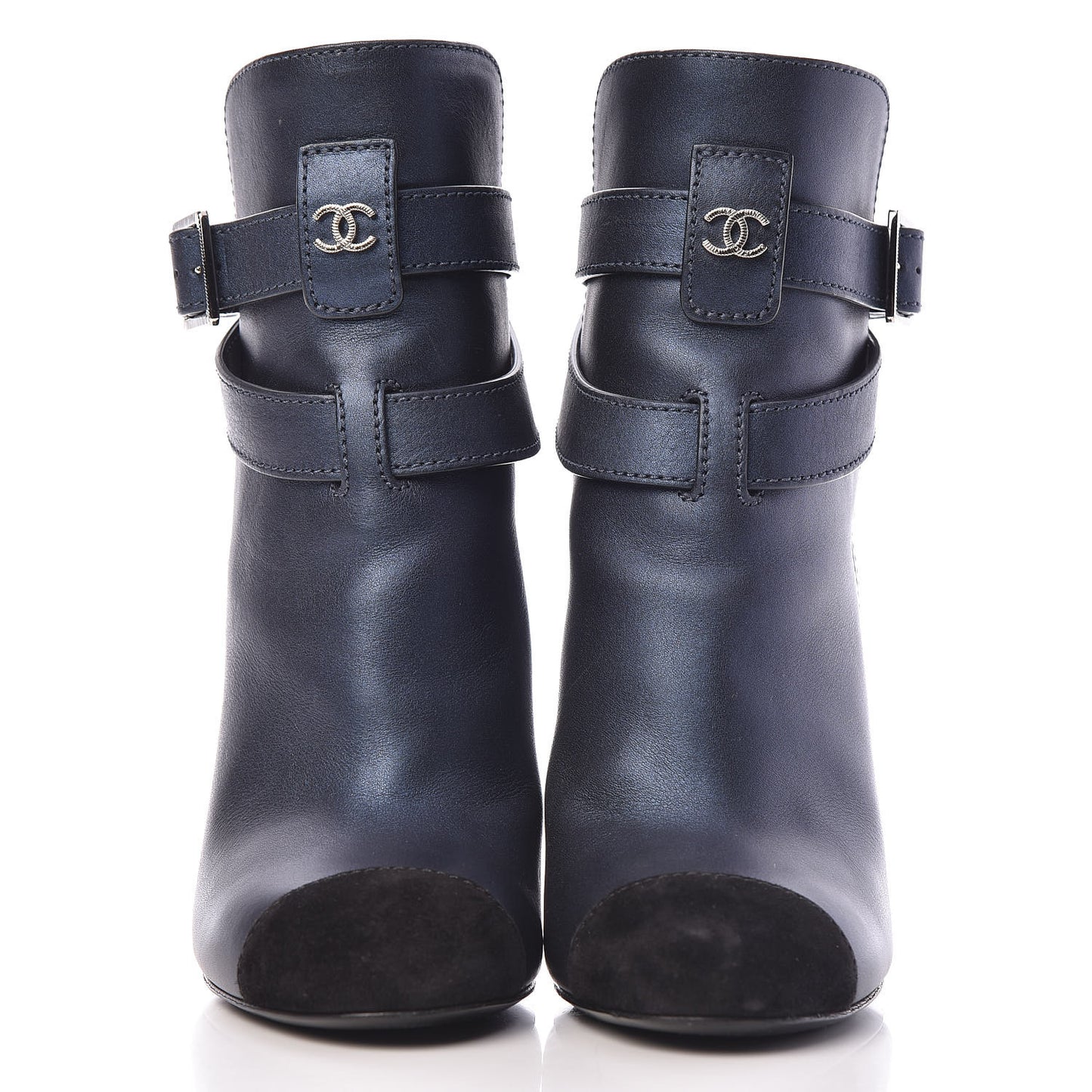 Calfskin Suede Cap Toe CC Short Boots 36 Navy Black