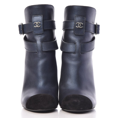 Chanel Calfskin Suede Cap Toe CC Short Boots 36 Navy Black 2 of 12