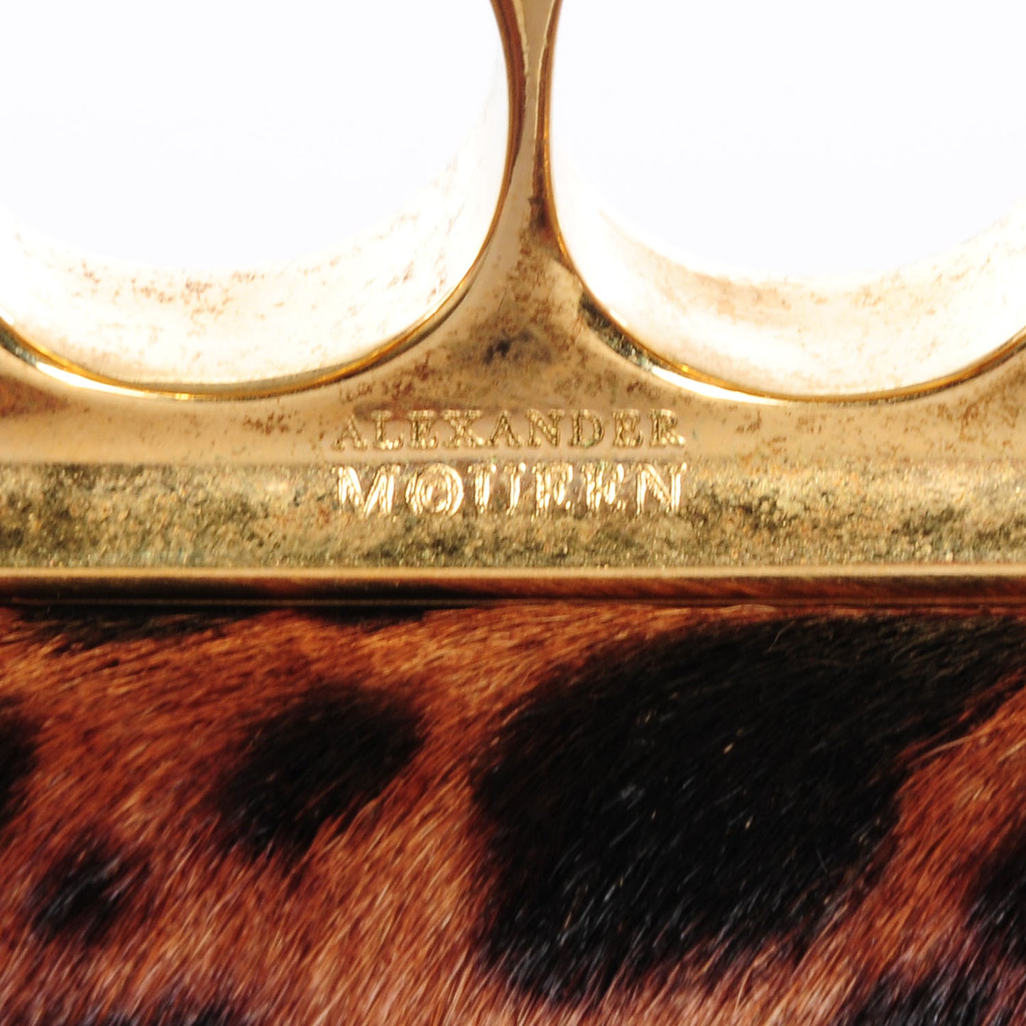Calf Hair Leopard Print Knuckle Box Clutch Brown Black