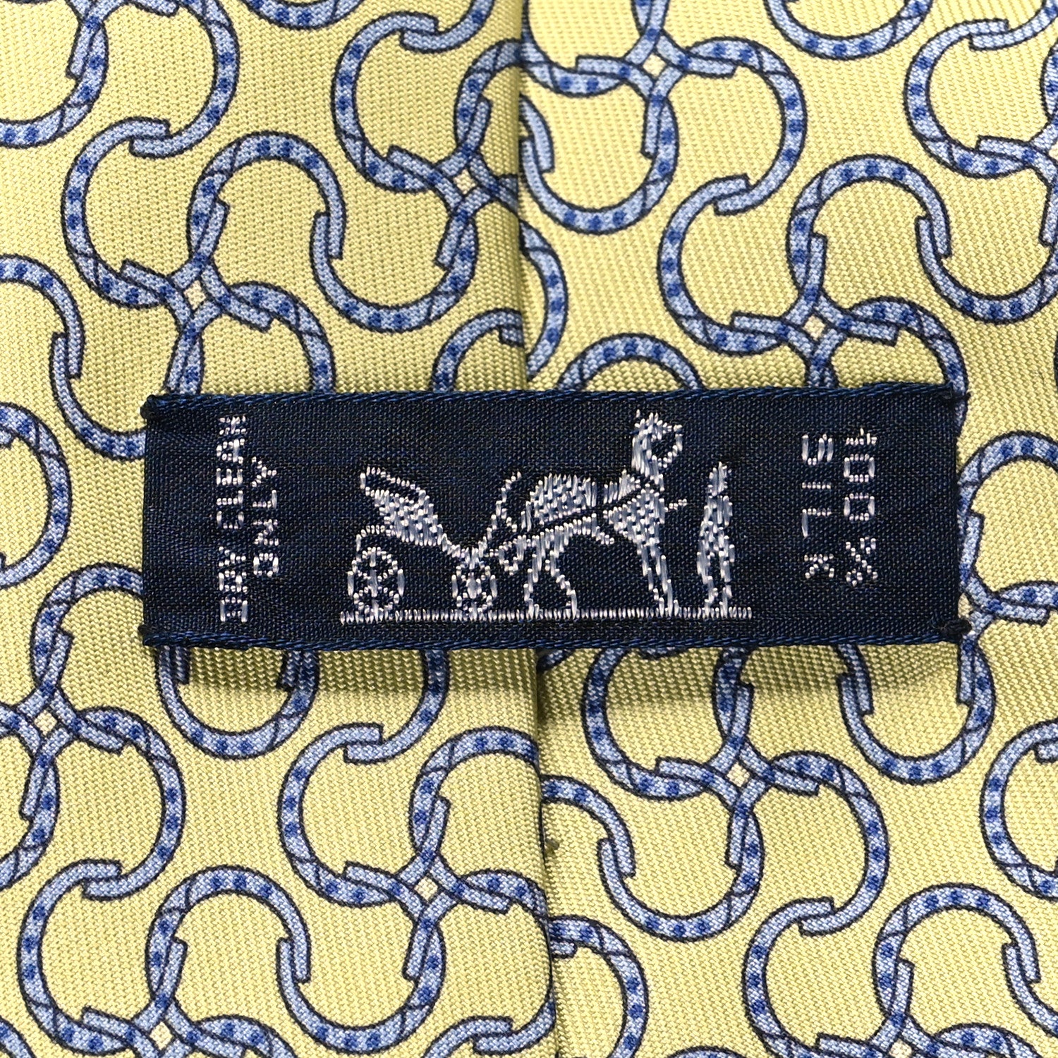 Cravate HERMÈS Soie Jaune Et Verte – Motif Rayé Logo, Made In France, état D'occasion Très Bon, Vendeur Japon
