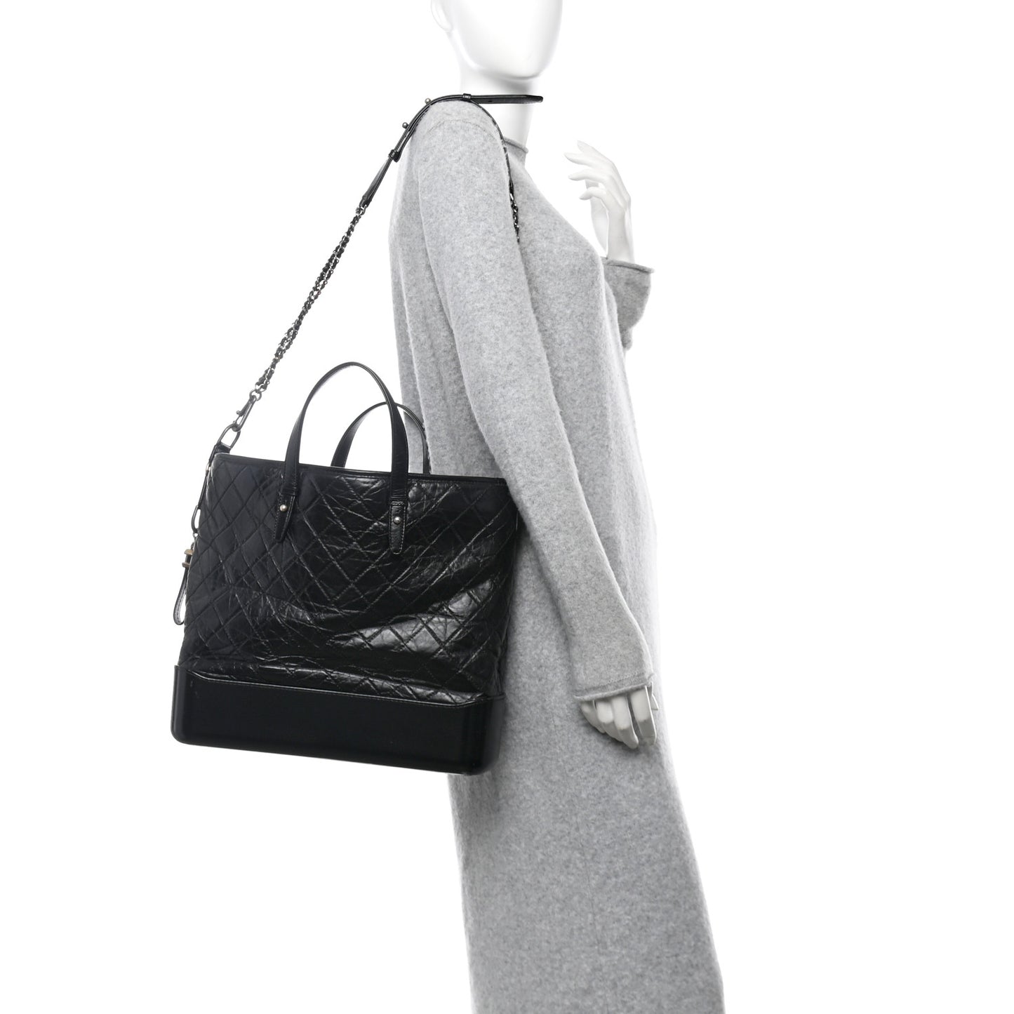 Aged Calfskin Quilted Large Gabrielle Shopping Tote Black
