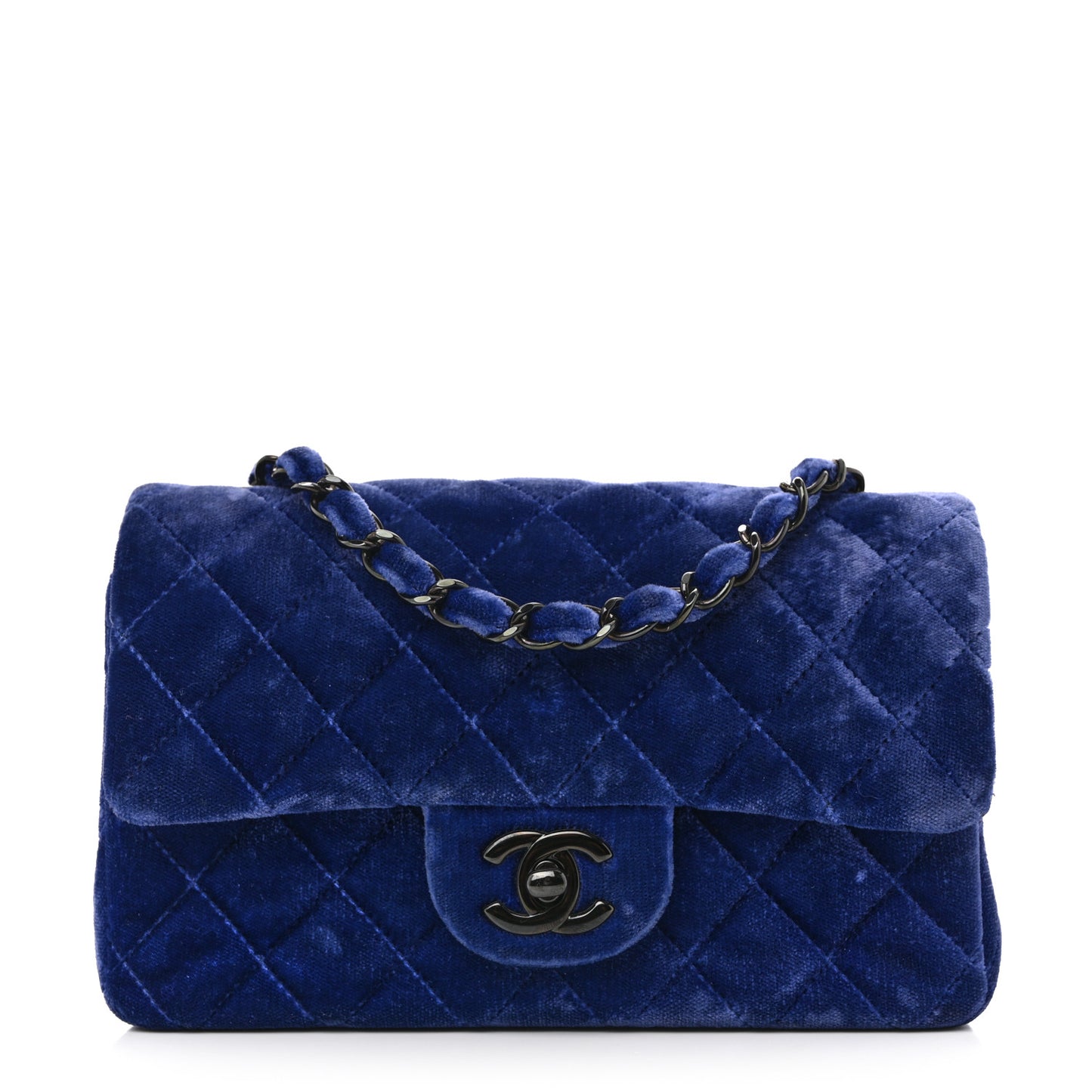 Velvet Quilted Mini Rectangular Flap Dark Blue