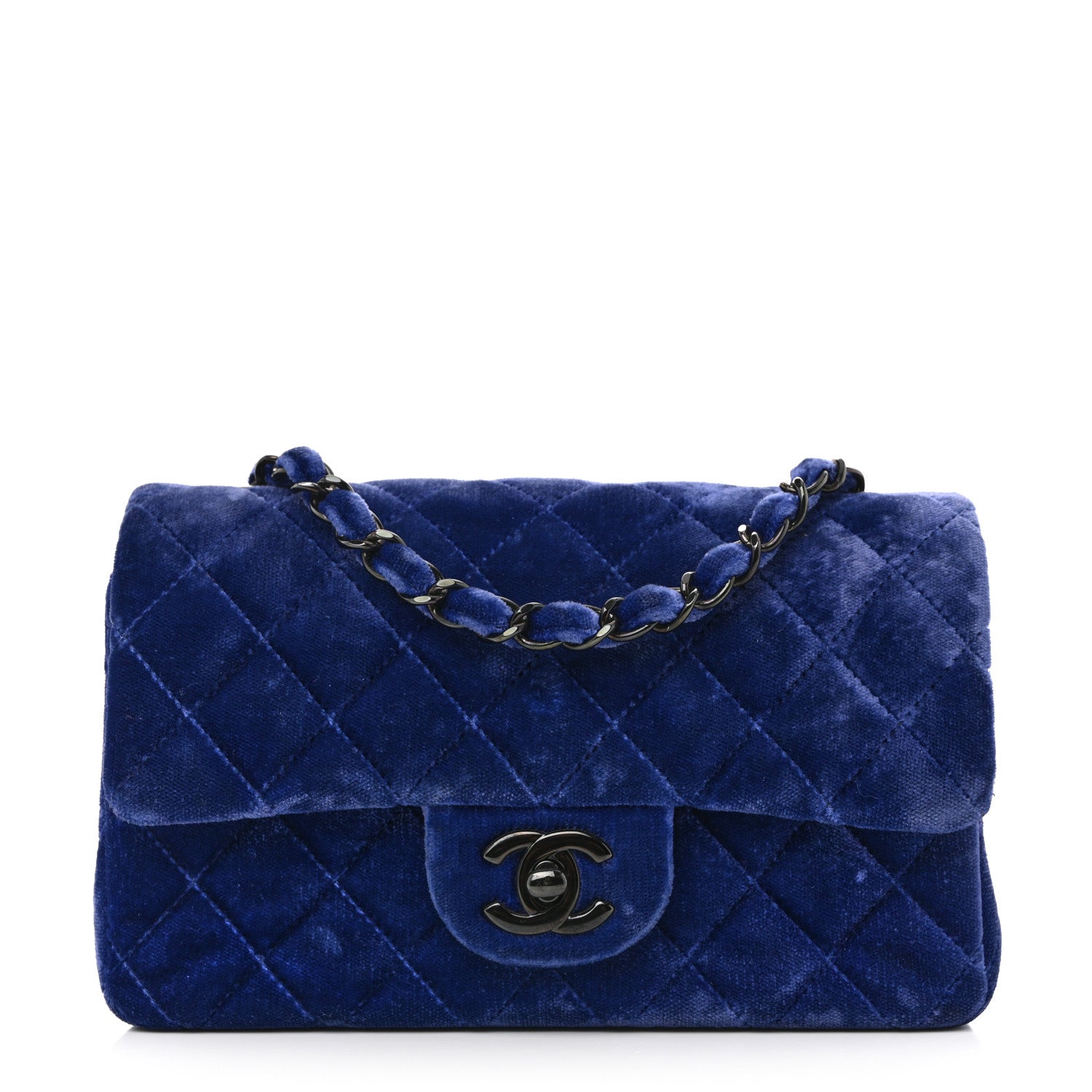 Chanel Velvet Quilted Mini Rectangular Flap Dark Blue 1 of 11