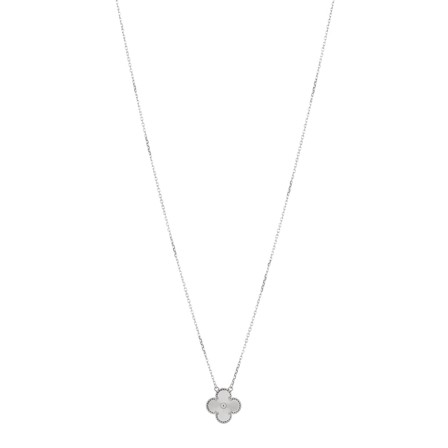 18K White Gold Guilloche Vintage Alhambra Pendant Necklace