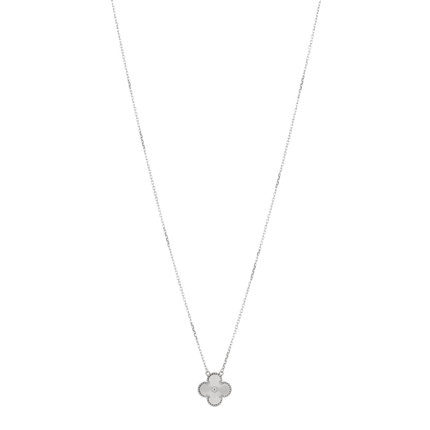 Van Cleef & Arpels 18K White Gold Guilloche Vintage Alhambra Pendant Necklace 1 of 4
