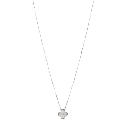 Van Cleef & Arpels 18K White Gold Guilloche Vintage Alhambra Pendant Necklace 1 of 4
