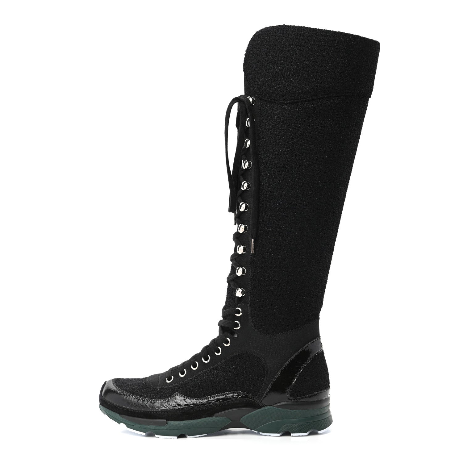 Chanel Tweed Patent Calfskin Sneaker High Boots 38 Black 1 of 6