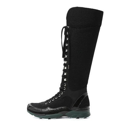 Chanel Tweed Patent Calfskin Sneaker High Boots 38 Black 1 of 6