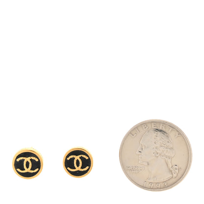 Chanel Resin CC Round Earrings Gold Black 2 of 5