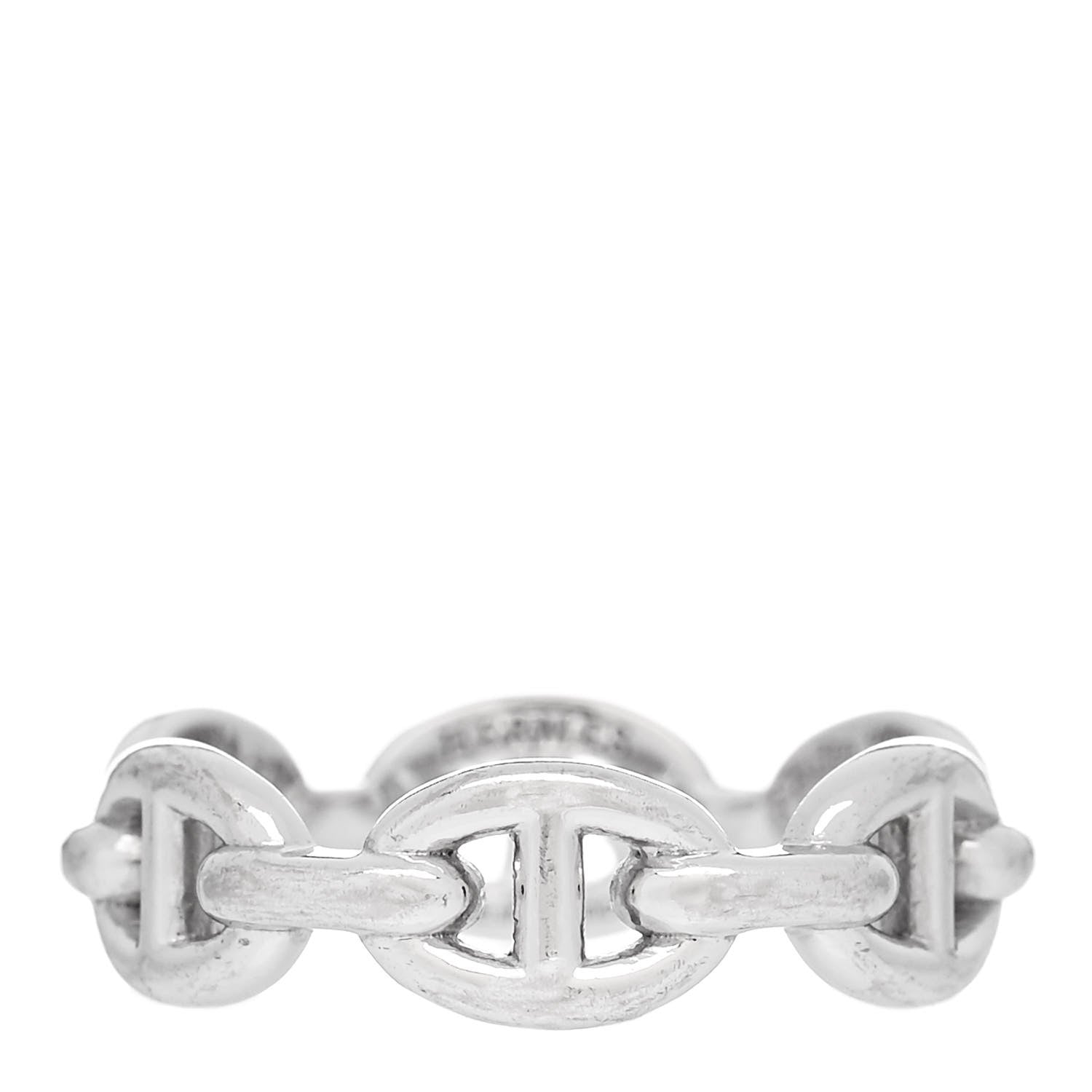 Hermes 18K White Gold PM Chaine d'Ancre Enchainee Band Ring 54 6.75 1 of 6
