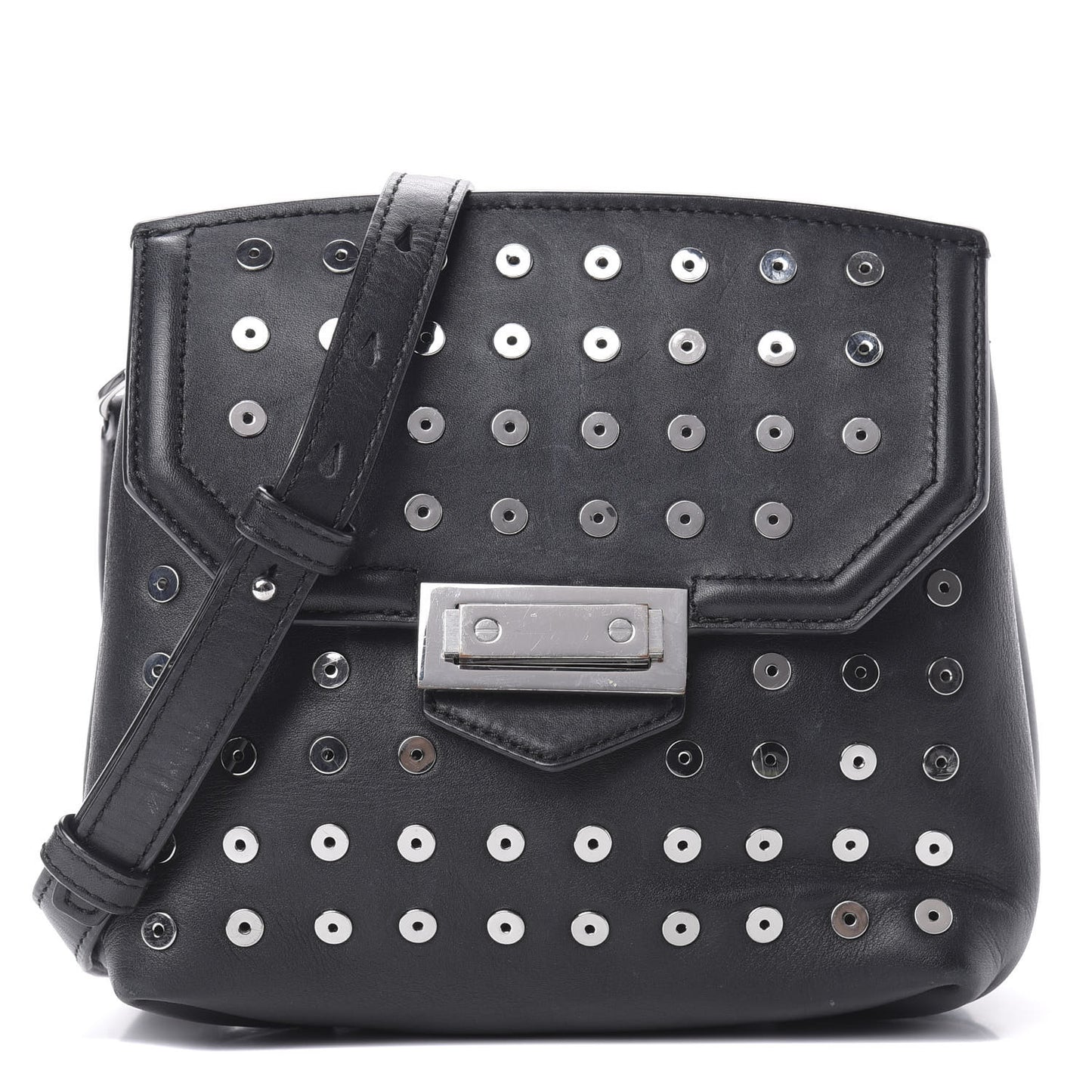 Lambskin Small Eyelets Marion Tote Black Silver Hardware