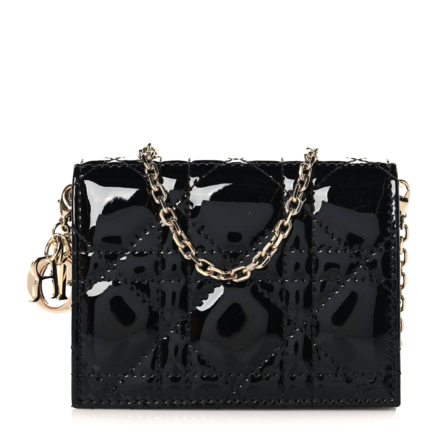Patent Cannage Mini Pouch on Chain Black