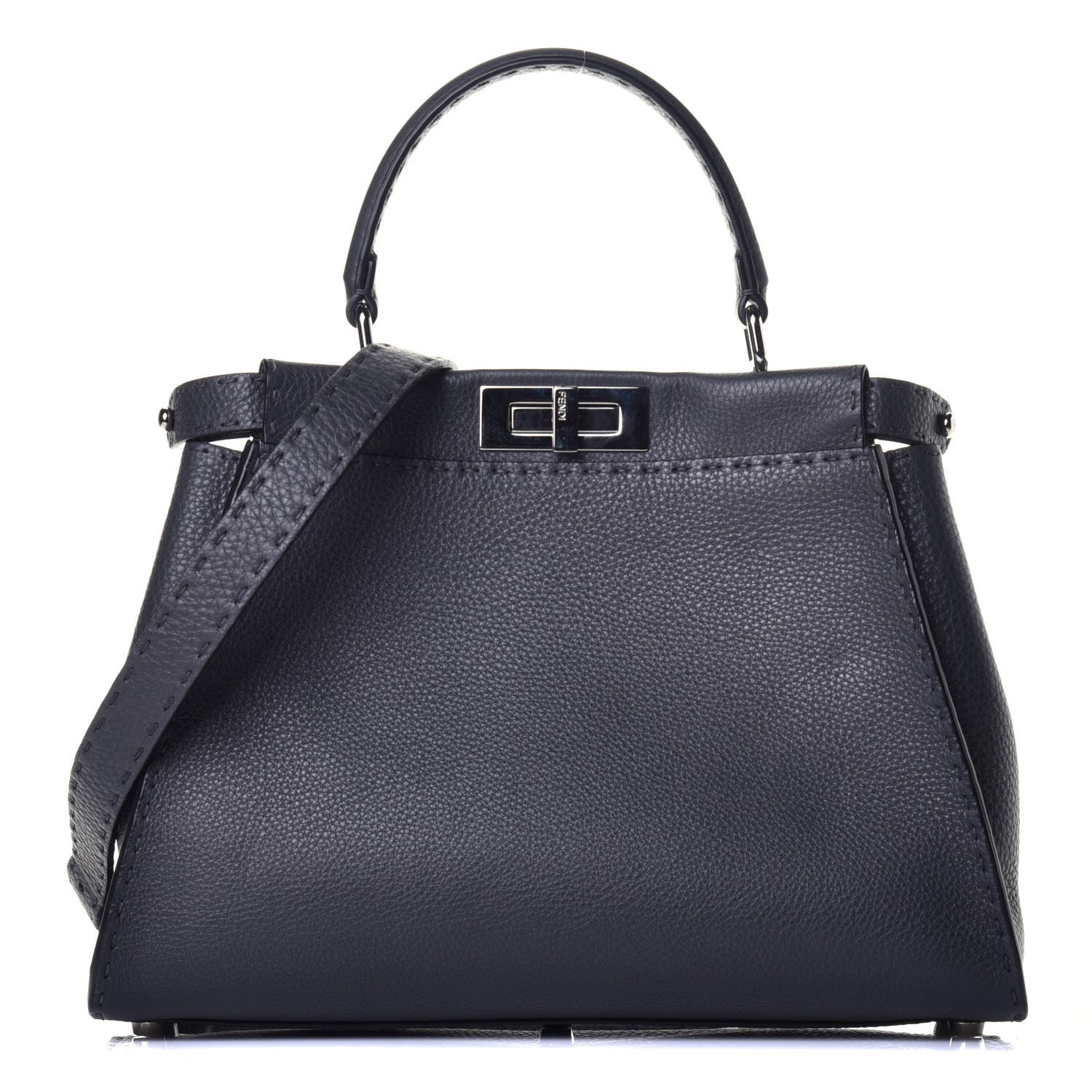 Fendi Cuoio Romano Selleria Bi-Color Medium Peekaboo Iconic Satchel Asfalto Latte 1 of 9