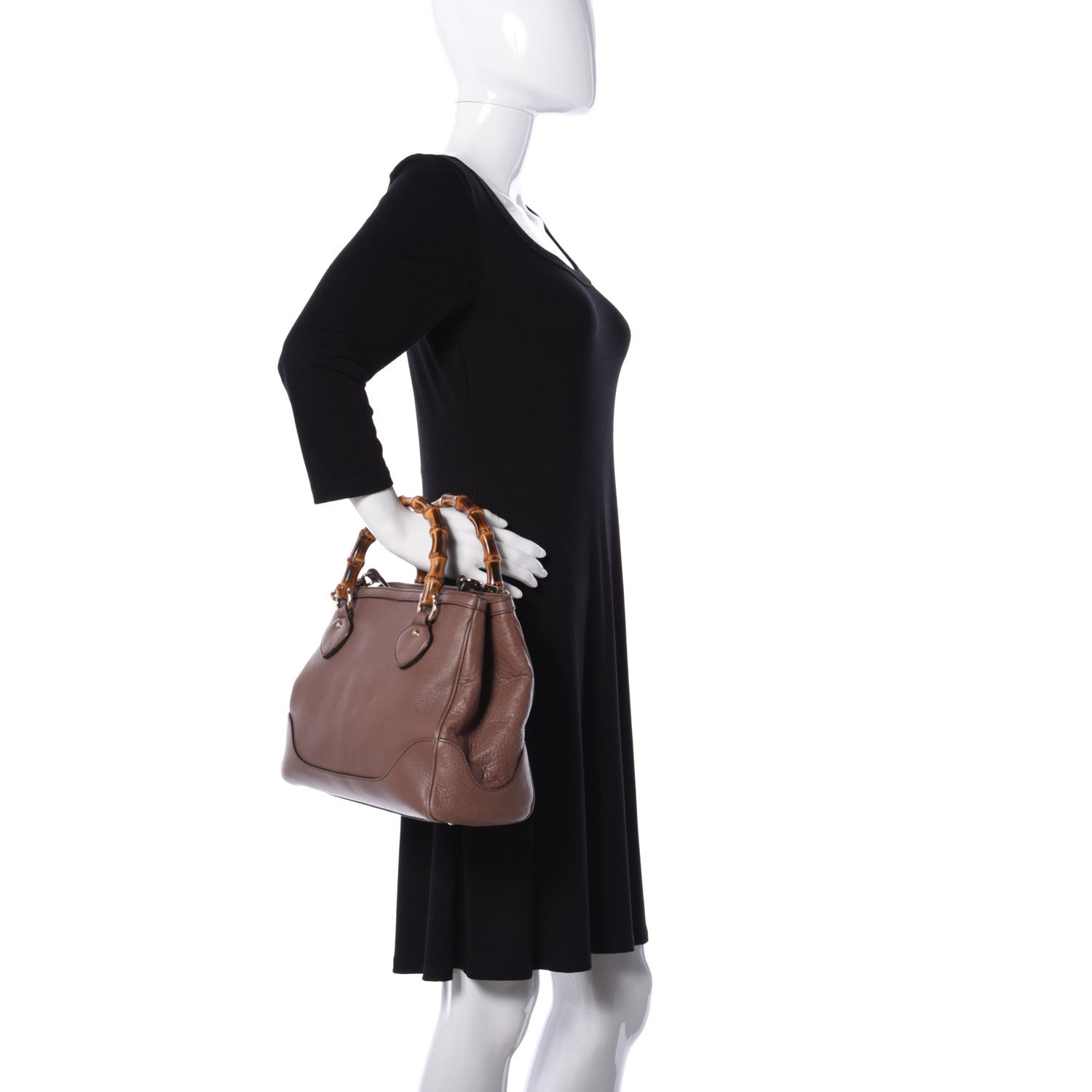 Gucci Pebbled Calfskin Small Diana Bamboo Top Handle Tote Pink Tan 3 of 14