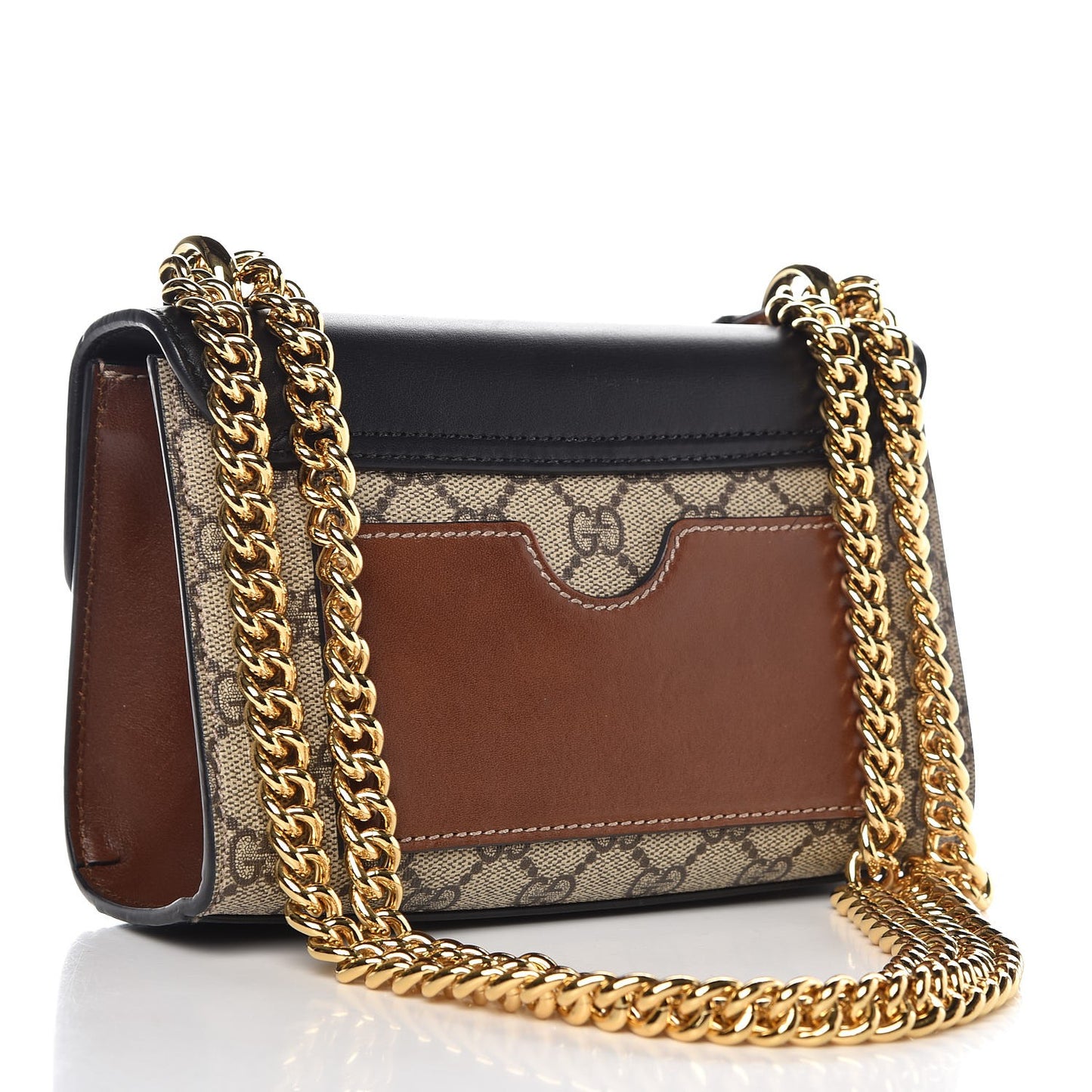 GG Supreme Monogram Calfskin Small Padlock Shoulder Bag Beige Black Cuir