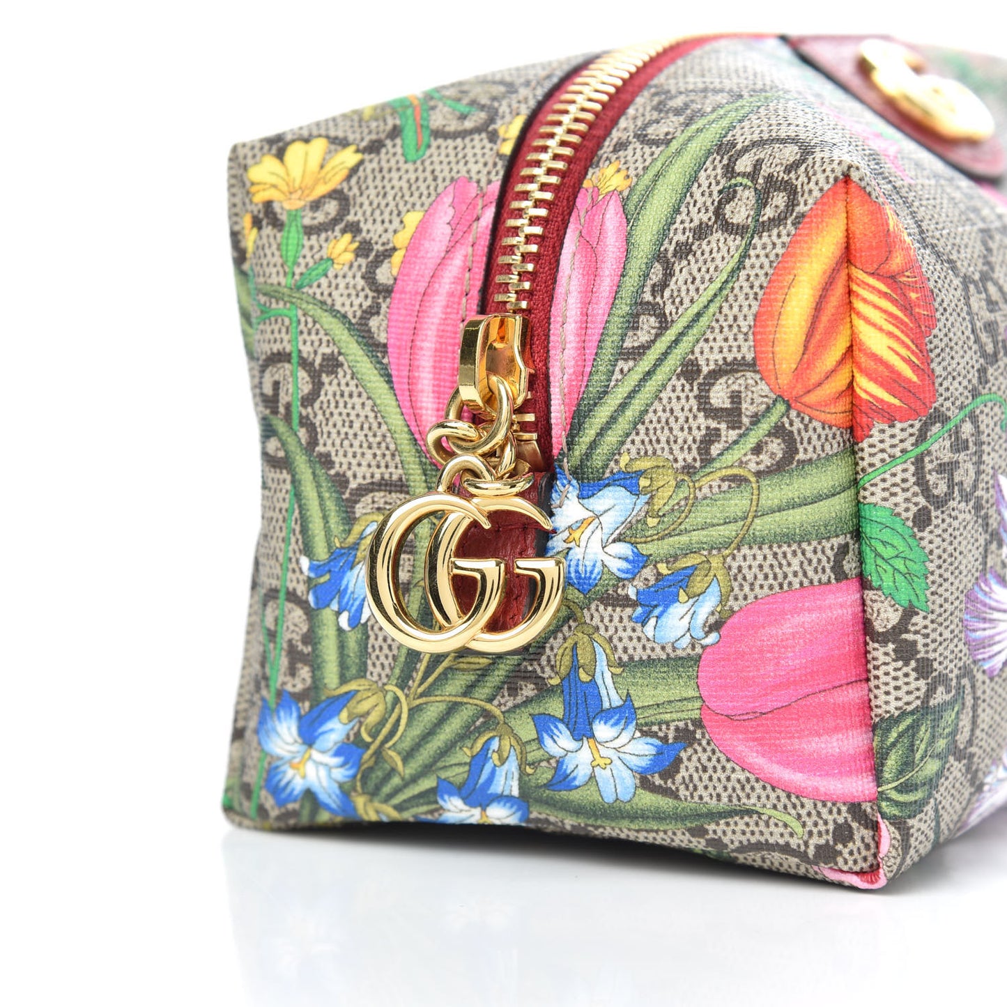 Soft GG Supreme Monogram Flora Calfskin Medium Ophidia Cosmetic Case Beige Ebony Multicolor Rosso