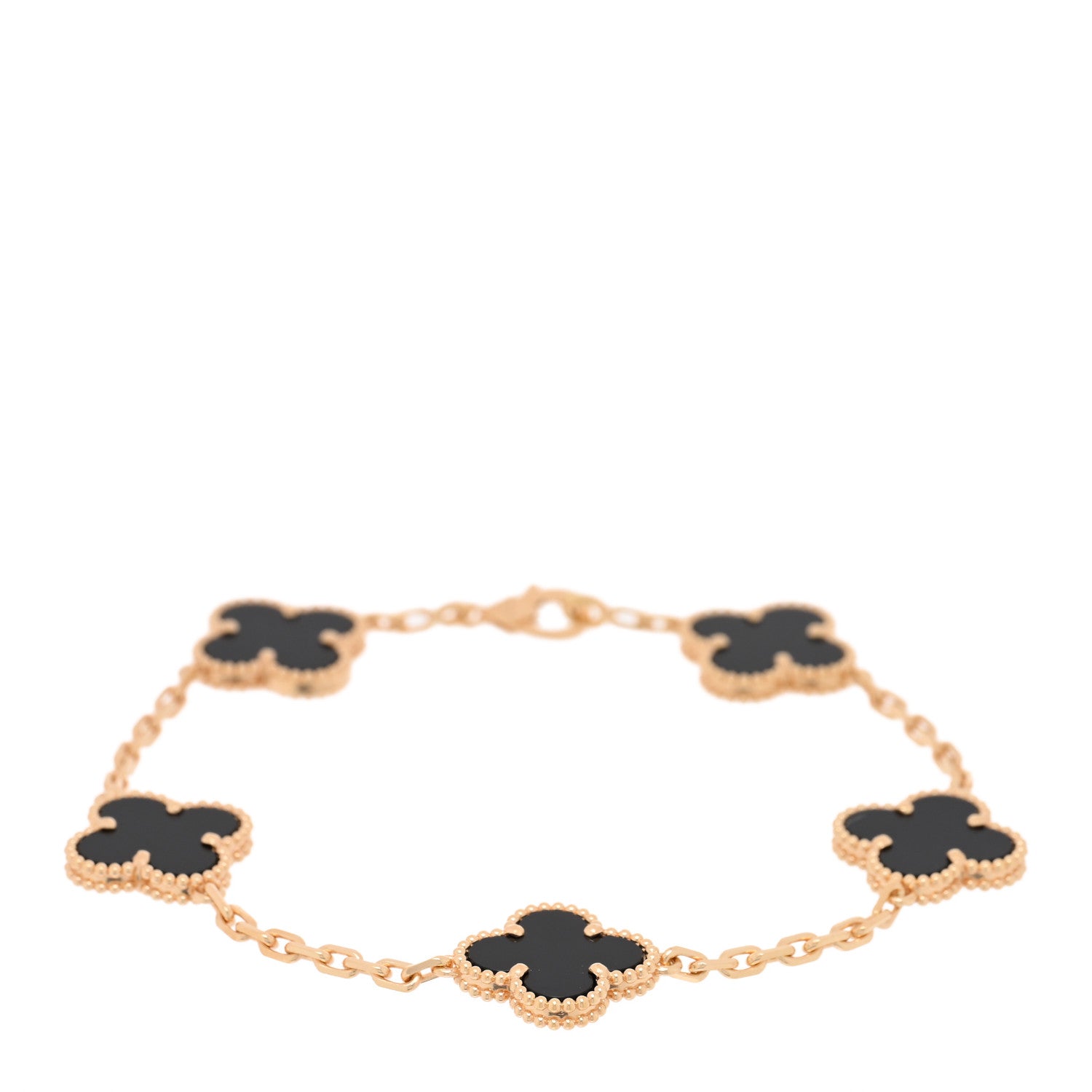 Van Cleef & Arpels 18K Yellow Gold Black Onyx 5 Motifs Vintage Alhambra Bracelet 1 of 4