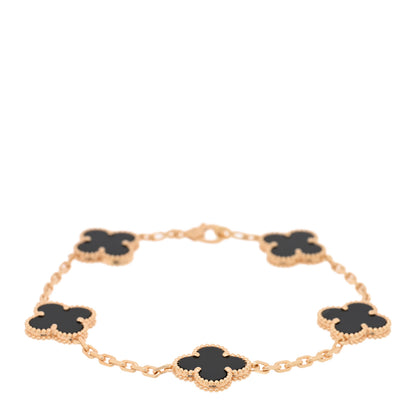 Van Cleef & Arpels 18K Yellow Gold Black Onyx 5 Motifs Vintage Alhambra Bracelet 1 of 4