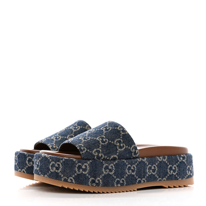 Gucci New Denim GG Monogram Angelina Platform 55mm Slide Sandals 35.5 Blue Tea 3 of 14