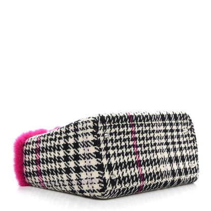 Christian Dior Tweed Crocodile Mink Plaid Medium Lady Dior Black Pink White 4 of 10