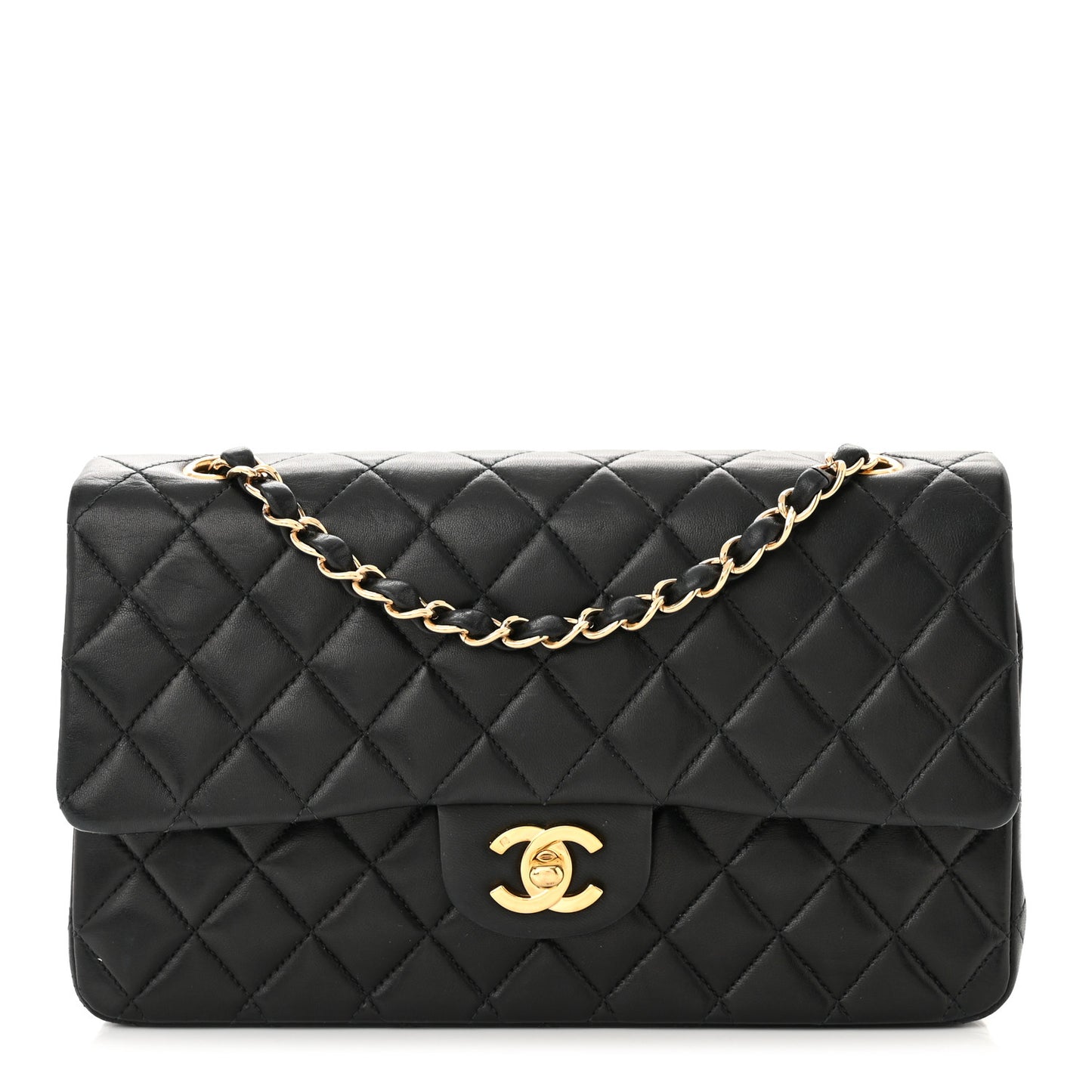 Lambskin Quilted Medium Double Flap Black