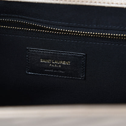 Saint Laurent Grain De Poudre Matelasse Chevron Large Monogram Satchel Beige 5 of 7