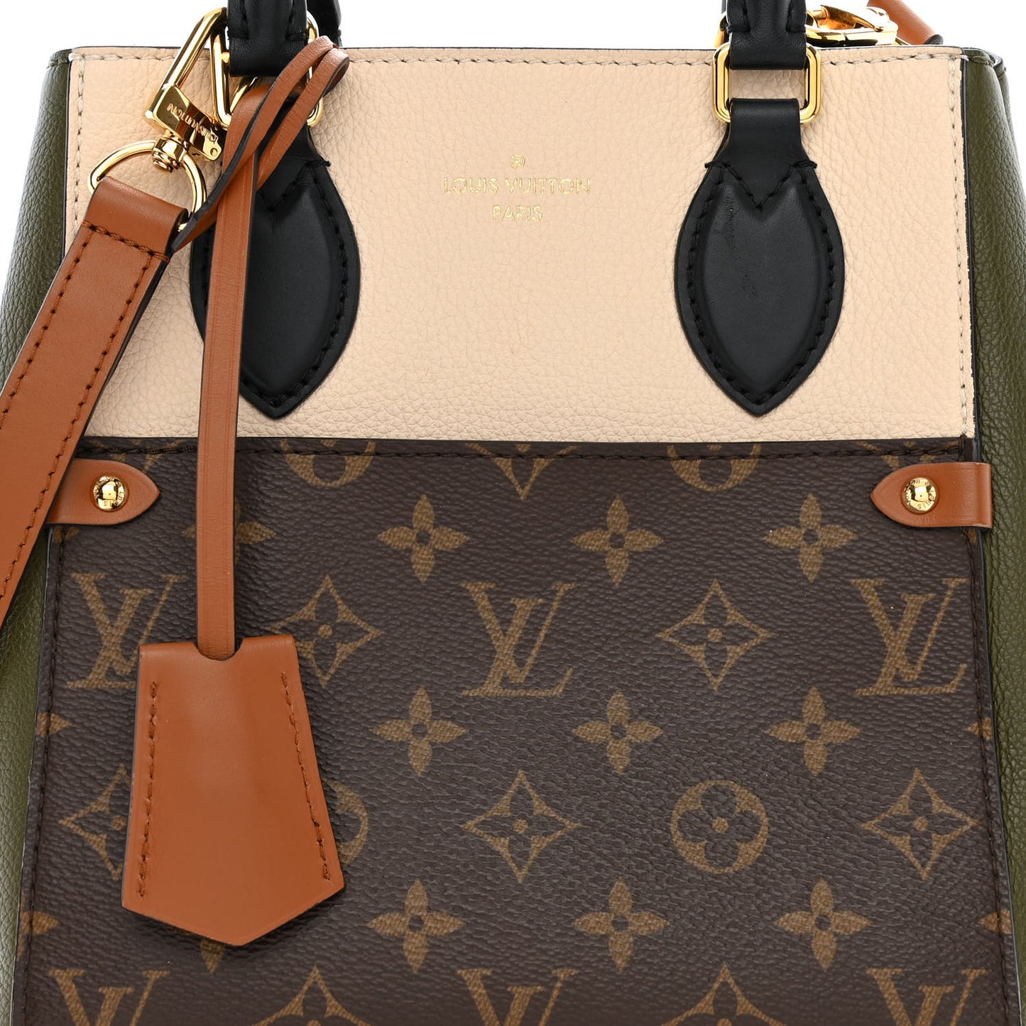 Calfskin Monogram Fold Tote PM Cream Khaki Black