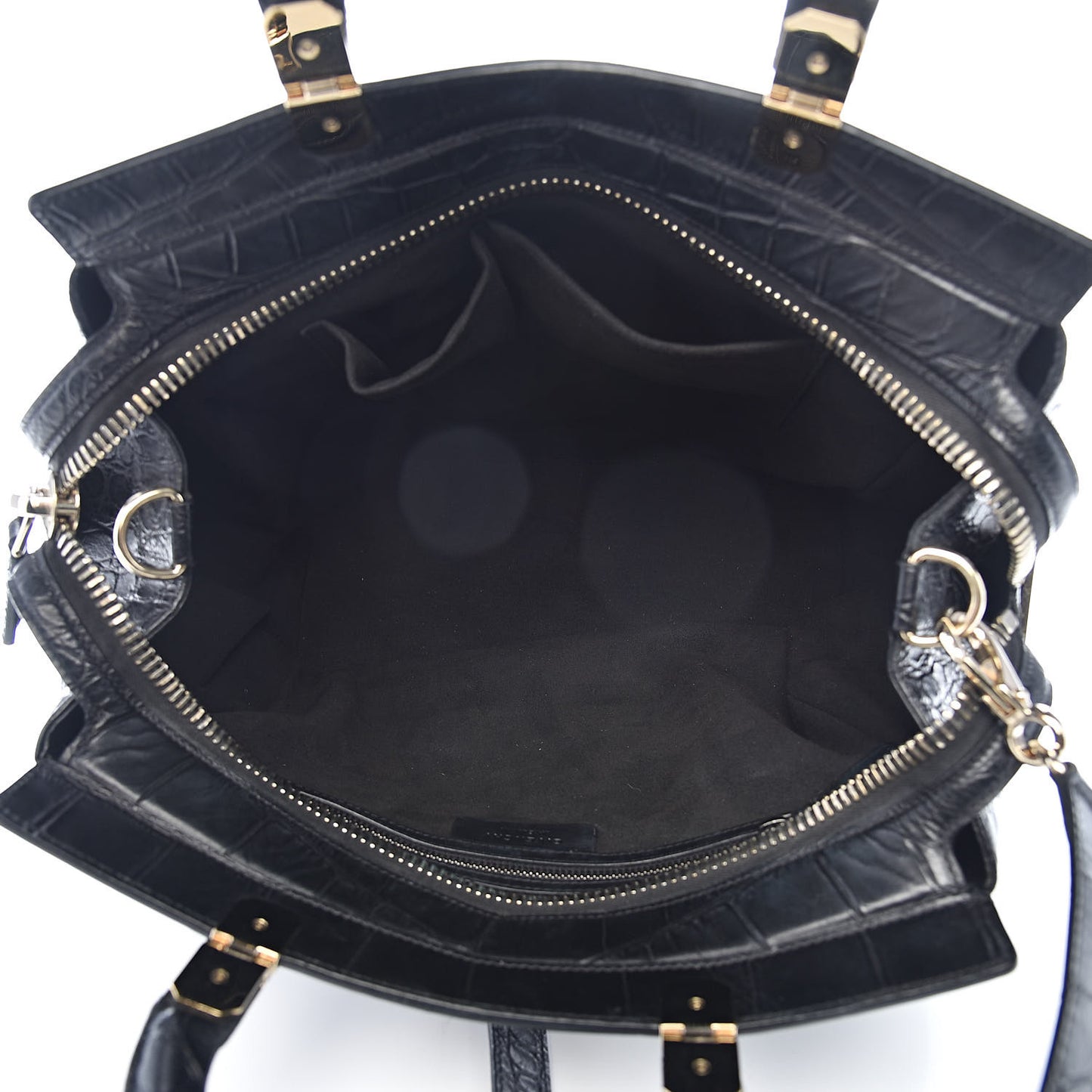 Calfskin Crocodile Embossed Medium HDG Top Handle Bag Black