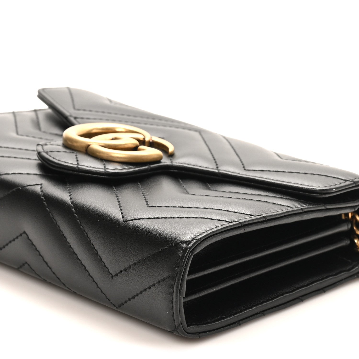 Gucci Calfskin Matelasse GG Marmont Chain Wallet Black 9 of 10