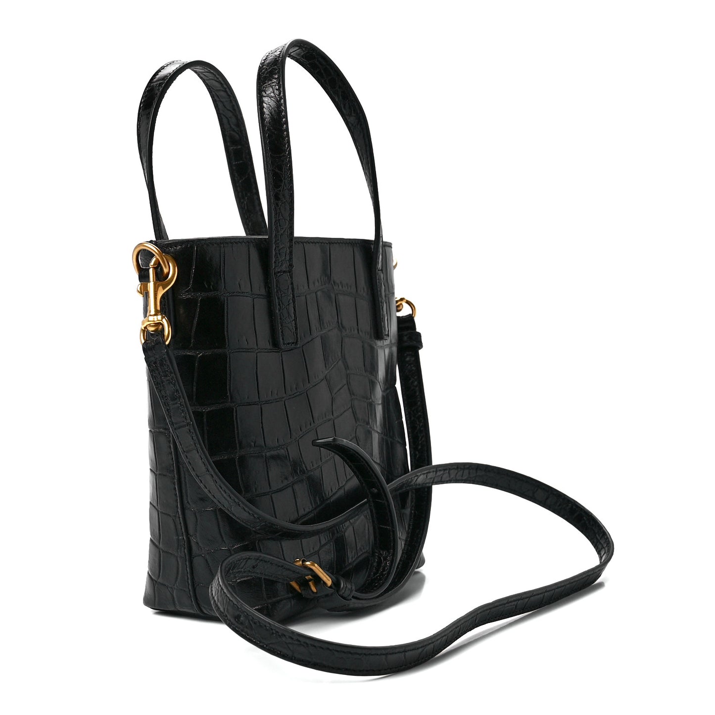 Calfskin Crocodile Embossed Paris Mini Toy Shopper Tote Black