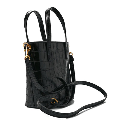Saint Laurent Calfskin Crocodile Embossed Paris Mini Toy Shopper Tote Black 3 of 12