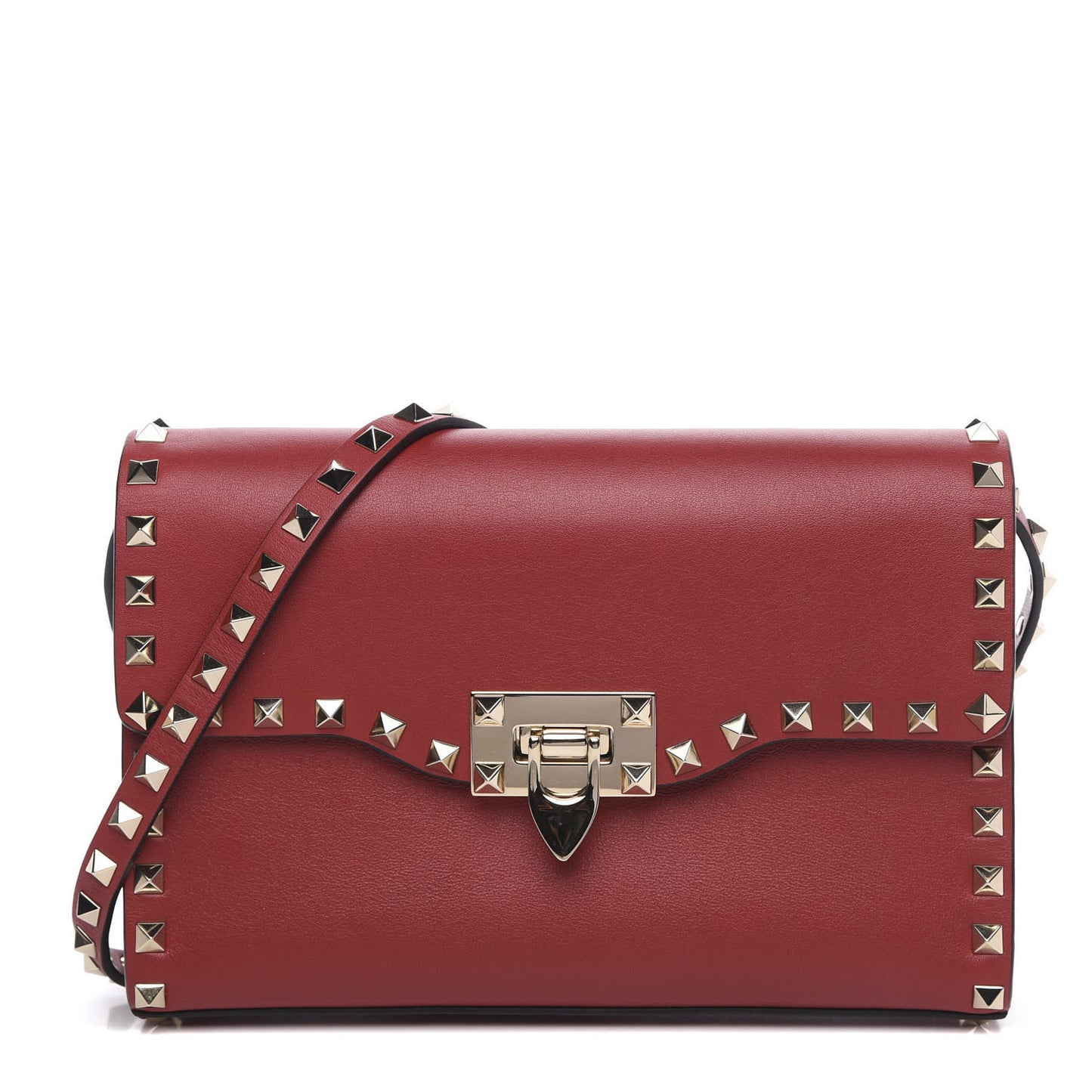 Vitello Medium Rockstud Flip Lock Crossbody Bag Rosso Valentino