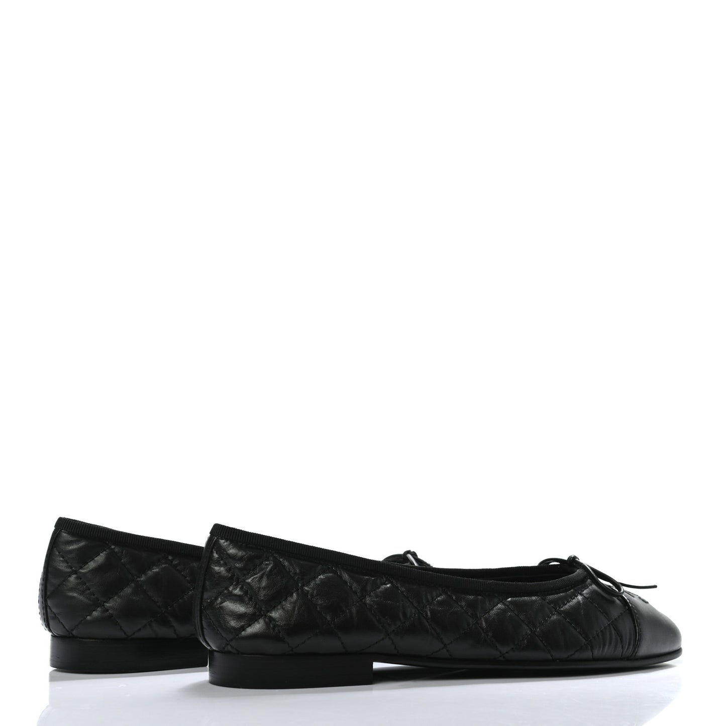 Aged Calfskin Quilted CC Cap Toe Ballerina Flats 37.5 Black