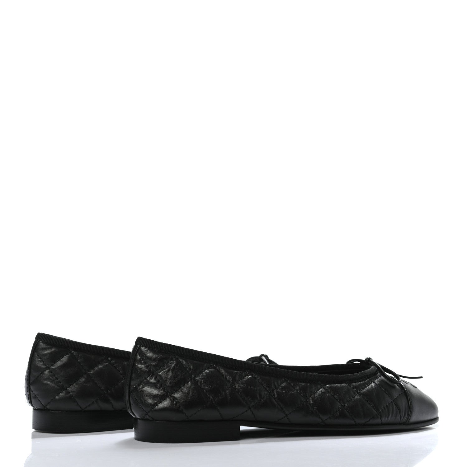 Chanel Aged Calfskin Quilted CC Cap Toe Ballerina Flats 37.5 Black 4 of 7
