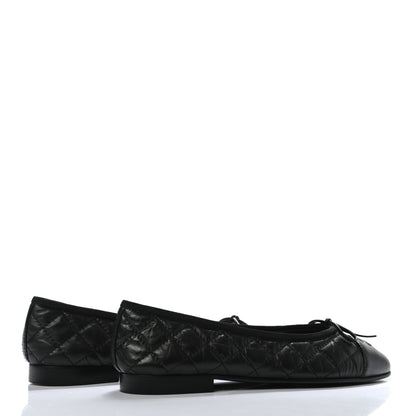Chanel Aged Calfskin Quilted CC Cap Toe Ballerina Flats 37.5 Black 4 of 7