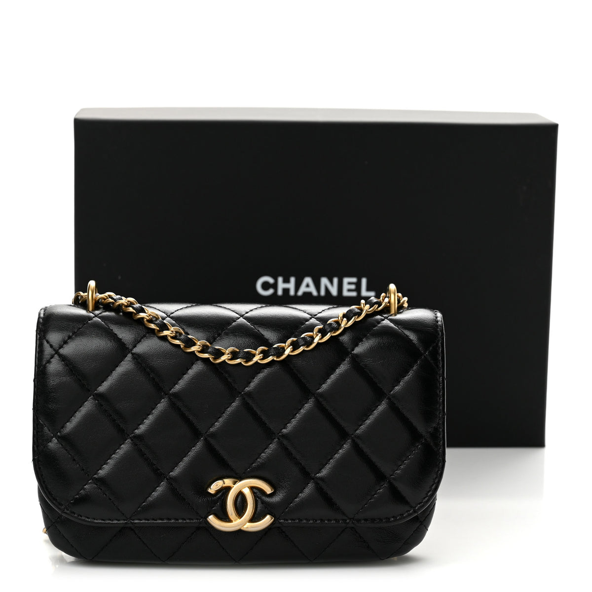Chanel Shiny Lambskin Quilted Flap Phone Holder With Chain Black 13 of 13